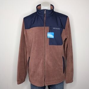 NWT Columbia Blue Red Granite Mountain Solid Overlay Fleece Zip Up Jacket L